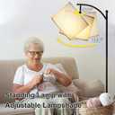 LALISU Modern Floor Lamp, 3-Ways Dimmable Standing Lamp with Linen Shade, Adjustable Height, Foot-Step Switch, Reading Lamp for Living Room, Bedroom, Office, 9W Bulb Included (Black)