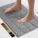 Bcoimo 24"17" Chenille Bath Mat  Non-Slip with Backing Bath Rug Ultra-Absorbent and Machine Washable Bathroom Mat Quick-Dry Design. Ideal for Bathroom and Tub Areas (Grey)