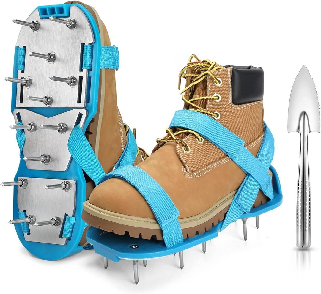 Lawn Aerator Shoes for Grass - Pre-Assembled Grass Aerator Shoes for Lawn - Soil Yard Aerator Tool for Aerating Patio Garden (Medium, Blue)