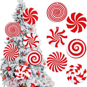 Shellwei 6 Pcs 9.9 Inch Large Christmas Candy Ornaments Red White Peppermint Lollipop Christmas Picks Xmas Tree Decorations for Xmas Tree Topper Holiday Party Decor