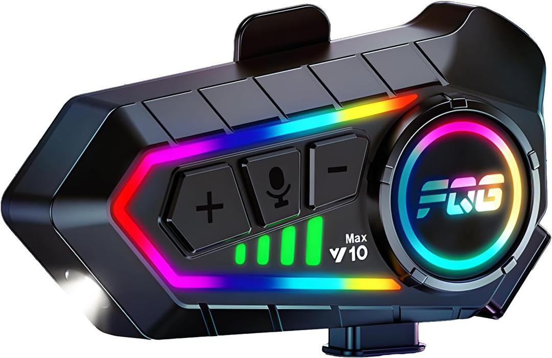 Motorcycle Helmet Bluetooth Headset Speakers with Good Sound,Noise Cancellation,LED Light,Boom Mircrophone,2 Riders Intercom,1000mAh Battery,Easy to Install/Use,IPX6 Waterproof,Voice Assist,Hand Free