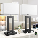 3 Color Temperatures Table Lamps for Bedrooms Set of 2, 22’’ Touch Control Bedside Nightstand Lamps with 2 USB Ports & AC Outlet, Stepless Dimmable Lamps with White Shade, Modern Decor for Living Room
