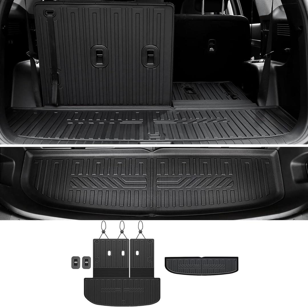 Cargo Mat Backrest Mats for 2020-2024 2025 Hyundai Palisade 7/8 Seat, All Weather TPE Cargo Liner Trunk Lower Car Mat Accessories for Palisade(2-in-1 Cargo Mat+Trunk Lower Mat)