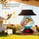 Solar Glass Hummingbird Feeder for Outdoors- 26 fl.oz Best Hummingbird Feeders with Ant Moat & Perch - 5 Feeding Ports - Wasp Leak Proof- Hand Blown Glass Color Changing Glowing in Dusk