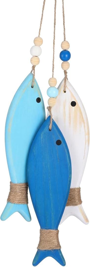 Geelin 3 Pcs Wooden Fish Wall Decor Fish Wall Art Nautical Decor Carved Hanging Beach Lake House Coastal Ornaments Wooden Fishs for Home Bathroom Bedroom Decorated