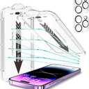 EZ-GLAZ- 4 Pack for iPhone 14 Pro Max Screen Protector [6.7"] With 2 Pack Camera Lens Protector, 9H+ Hardness 12FT Military Grade Shatterproof Scratch Resistant Durable Tempered Glass Film with Flawless Fit Kit, HD Clear (Transparency)