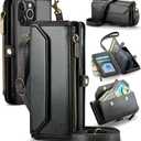 Strapurs Wallet Case Compatible with iPhone 11 Pro RFID Blocking 7-Card Holder Soft PU Leather Magnetic Snap Shoulder Strap Zipper Pocket Phone Case Fit for iPhone 11 Pro 5.8" - Black