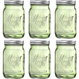 WELLIFE Mason Jars 32 oz - 6 Pack Green Large Mason Jars Wide Mouth,Glass Jar with Lid for Canning, Pickling, Food Storage, Fermenting, DIY Crafts & Decor, Reusable