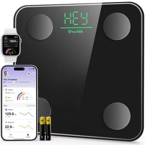 Ovutek Smart Scale for Body Weight, Digital Bathroom Scale BMI Weighing Body Fat Scale, Accurate Body Composition Scale Monitor for People's Health with Smartphone App, Compact Size, 400lb (Black)