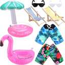 Vertintong 2 Pack Christmas Doll Accessories Beach Doll Clothes Miniature Beach Prop Set Include Chair Swim Ring Sunglasses for Christmas Decoration Accessories