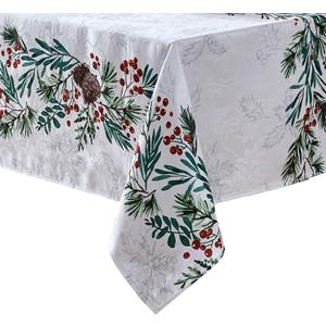 Elrene Home Fashions Holly Berry Flourish Holiday/Christmas Wrinkle Resistant Fabric Rectangle Dining Tablecloth, 60"x144"