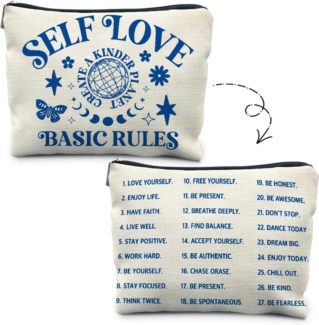 Self Love Makeup Bag, Self Love Gifts, Mental Health Gifts, Motivational Cosmetic Bags for Women, Inspirational Gifts for Women Friends, Counselor Mentor Therapist Gifts Makeup Pouch