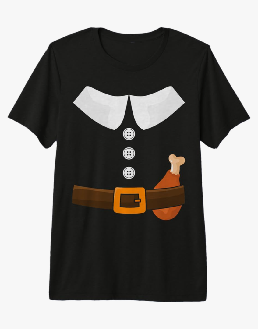 Funny thanksgiving pilgrim costume with turkey leg Premium T-Shir Size L