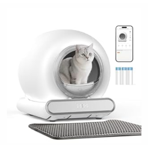 Self Cleaning Litter Box, Integrated Safety Automatic Cat Litter Box Self Cleaning 65L+9L for Multiple Cats, App Control, Odor Removal, Includes Mat & Liner (3 Rolls) - White