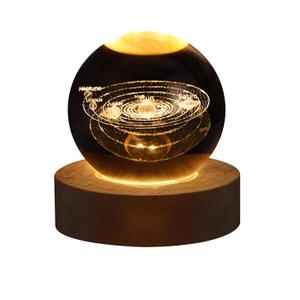 Roktry 3D Solar System Crystal Ball lamp,Glass Ball Solar System Night Light,Planets Sphere Galaxy Glass Ball Planet Laser Engraving Holographic Light Solar System lamp with Wooden Base Stand