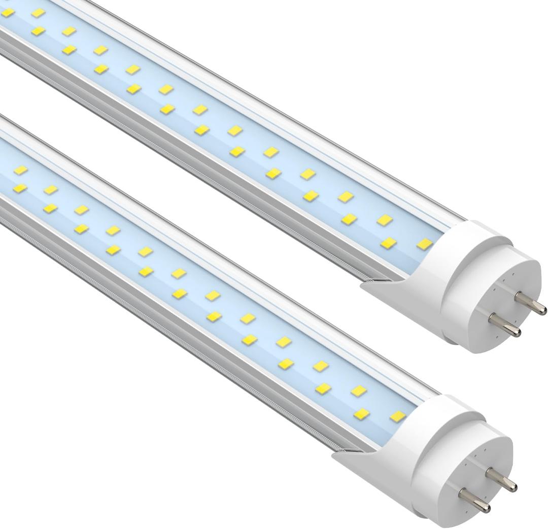JESLED 4FT LED T8 Type A+B Tube Lights, 24W(65W Equivalent), 3200LM, 5000K, Single or Double End Powered, Plug and Play or Ballast Bypass, 4 Foot T10 T12 Fluorescent Bulbs Replacement, Clear(2-Pack)