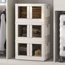 FLEXIMOUNTS 110 QT Stackable Storage Bins With Lids, Collapsible Plastic Storage Bins With Doors and Built-in Wheels For Home Dorm Closet Organizers and Storage, 3 Pack Cubes, Milky White