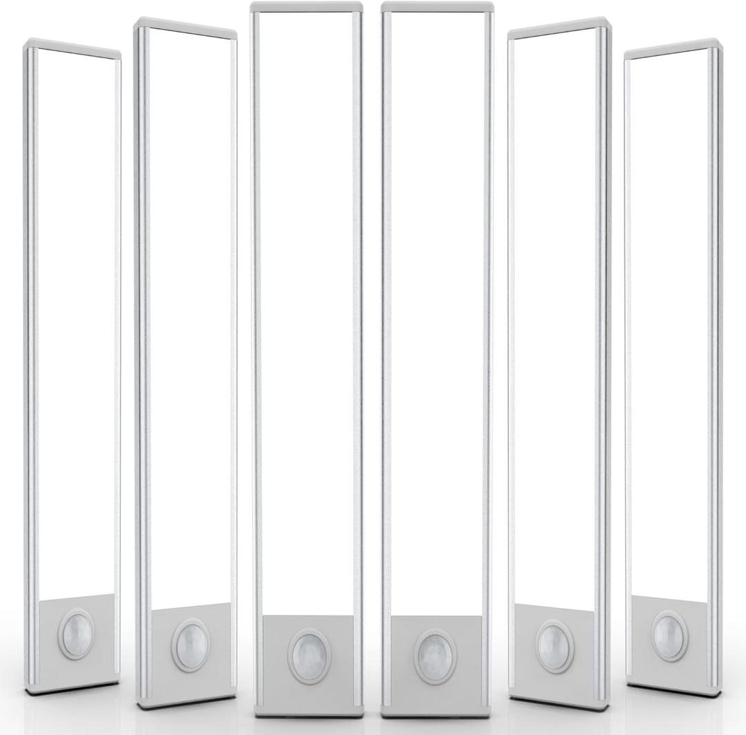 6 Pack Under Cabinet Lighting Wireless, 68 LED Rechargeable Battery Motion Sensor Light Indoor, Stick On Magnetic Closet Lights, Under Counter Lights for Kitchen, Stairs, White 16 in