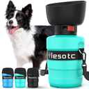 lesotc Dog Water Bottle, Portable Water Dispenser with Bowl, Leak Proof Pet Travel Squeeze Bottle, Puppy Essentials Dog Stuff Accessories for Outdoor Walking, Hiking, Camping (21 Ounces, Light Blue)