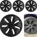 Tesla Model Y Wheel Covers 20202024, Full Fit Hubcaps with Left-Right Aero Symmetry, Matte Black ABS+PC, Reduced Wind Drag, Snap-On Install, Includes Tire Repair Kit (19 Inch 7-Spoke)