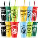 Mifoci 12 Pcs Dinosaur Party Favor 24 oz Plastic Cup with Lids and Straws Set Kids Reusable Dinosaur Cup Decorations for Beverage Birthday Party Dino Supplies (Colorful)