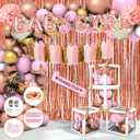 181pcs Rose Gold Baby Shower Decorations, Baby Girl Shower Decorations with Balloon Arch Kit, Baby Boxes, Paper Pom Poms, Fringe Curtains, Sash, Cake Copper