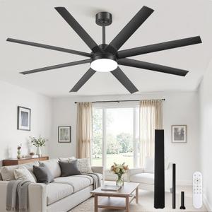 Fanbulous 65 Inch Large Ceiling Fans with Lights, Black Ceiling Fan with Remote Control, Dimmable, 3CCT, Quiet, Modern Ceiling fan For Living Room, Bedroom, Kitchen, Patio, Outdoor