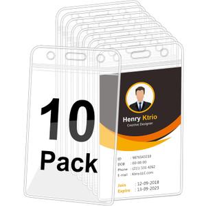 KTRIO 10 Pack Clear Vertical ID Badge Holder with Resealable Zip, Waterproof Card Holder for ID Cards, RFID Cards, Proximity Cards and Credit Cards