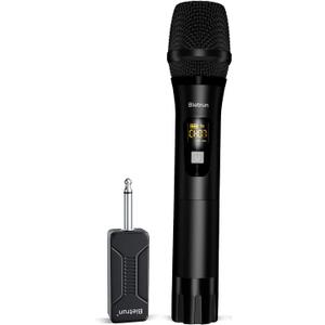 Bietrun Wireless Microphone, Dynamic Microphone with Rechargeable Receiver, Auto Connect,All Metal Design,160ft Range,Cordless Mic for Karaoke Machine,Amplifier Speaker,Mixer,iPhone,Camera, Interview (Black)