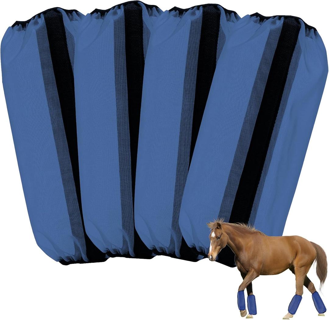 Mesh Fly Boots Horse Fly Boots Mesh Fly Wraps Leg Guard for Horse Set of 4 (DarkBlue)