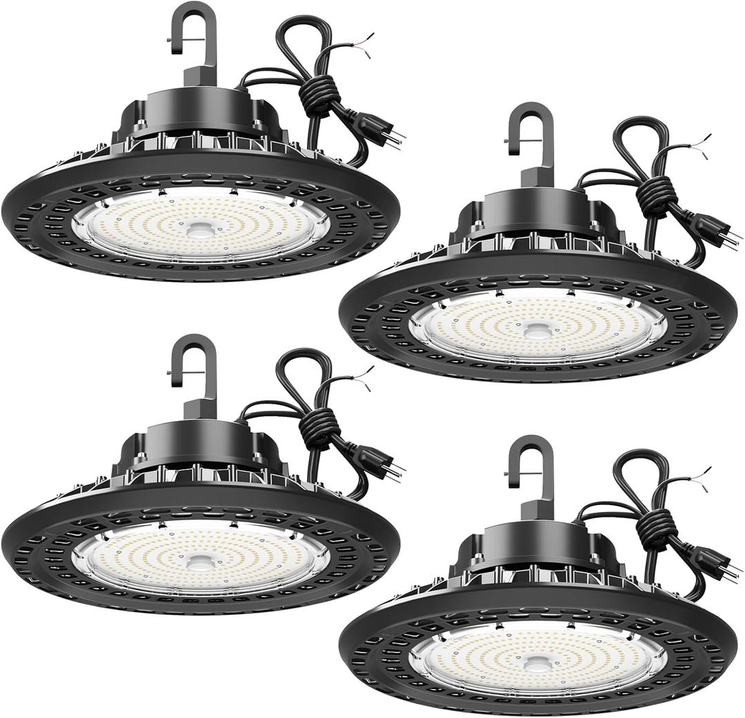 LED High Bay Light Super Bright Dimmable AC100-277V 240W 36000LM 5000K DLC/ETL Listed Lights 6ft with US Plug High Bay LED Light Warehouse Shop Barn Garage (4 Pack)