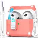 R-fun for AirPods 3rd Generation 2021 Charging Case Cover, Full Drop Protection Auto Pop-Up Lid Design for Apple Airpod 3 Gen Case with Cleaner Kit & Keychain,White/Pink Peach