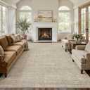 12x15 Area Rug Living Room: Washable Large Vintage Brown Rug Neutral Non-Slip Soft Stain Resistant Indoor Carpet for Bedroom Nursery Dining Room Under Table Bed Home House Office Playroom