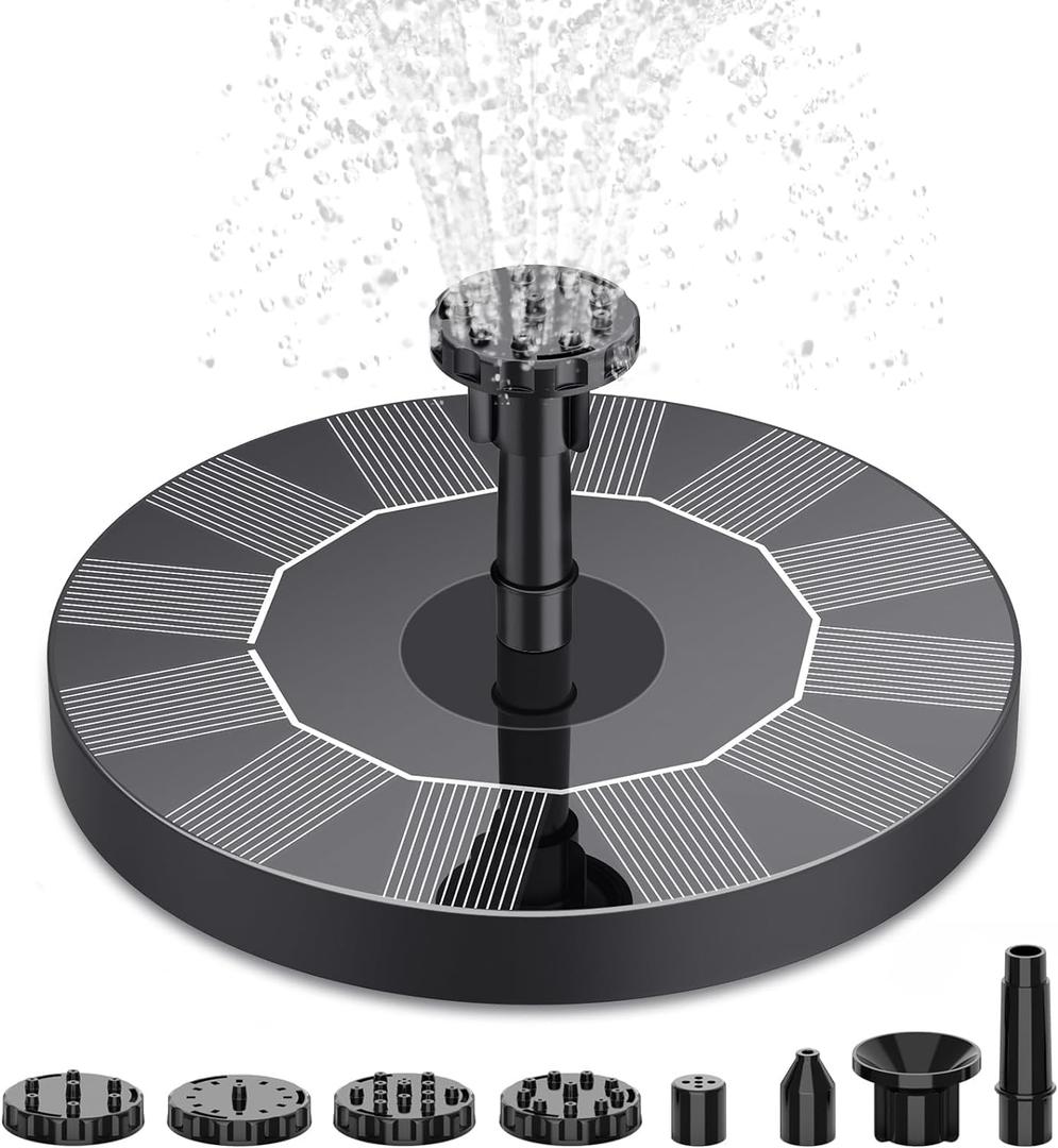 AISITIN Solar Bird Bath Fountain Pump, Solar Fountain Pump for Bird Bath with 6 Nozzles, Solar Powered Water Fountain Pump for Garden, Ponds, Pool, Fish Tank and Outdoor, 1.5W, 1.5W-New (Black03)