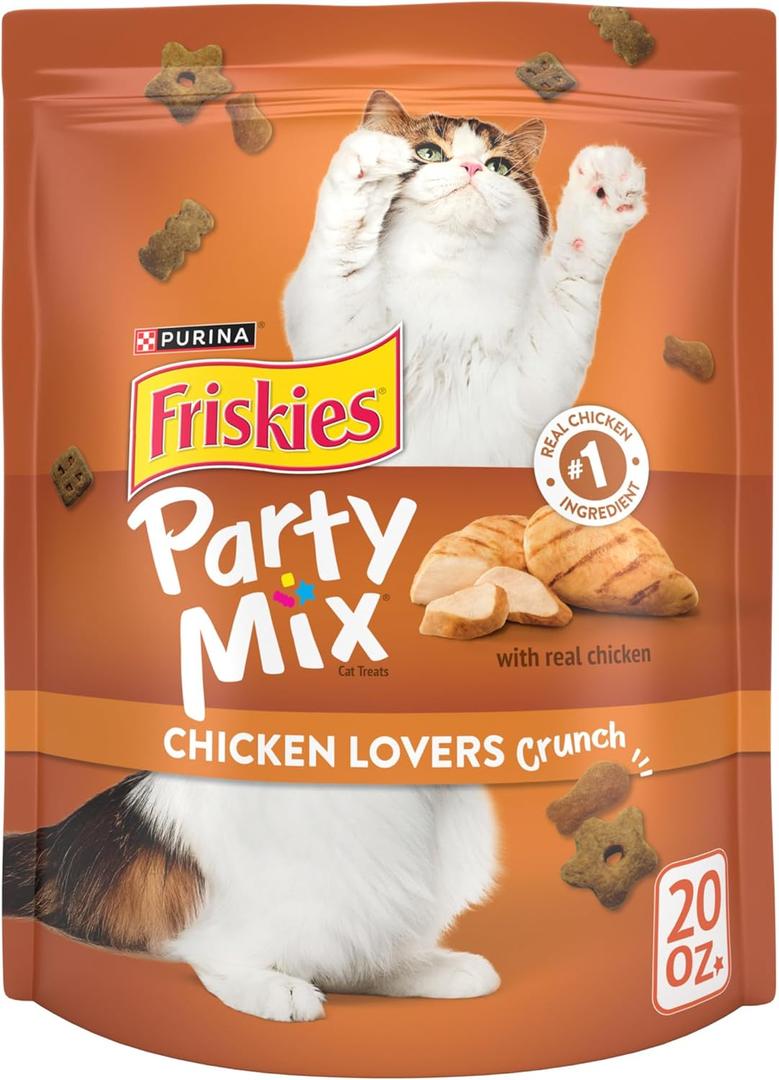 Purina Friskies Cat Treats, Party Mix Chicken Lovers Crunch - 20 Oz. Pouch (EXP 05/01/26)