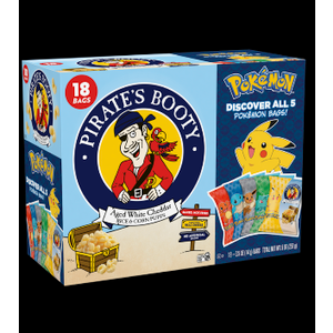 PIRATE'S BOOTY Pokémon Aged White Cheddar Rice & Corn Puffs, 0.5 oz Bags (18 Count), 3 Pack, BBD: 01/26/2026