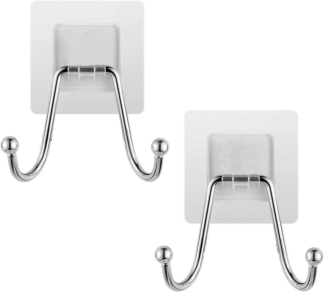2 Pack Self Adhesive Wall Hooks Waterproof Rustproof Towel Hooks Stainless Steel Coat Hooks for Use Inside Kitchen Room