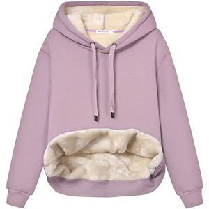 Gnveub Women's Casual Winter Warm Fleece Sherpa Lined Hooded Sweatshirt Thick Pullover Plus with Pockets (Large, Purple)