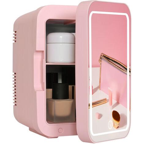 Iceblue Mini Fridge, 13 Display Modes Adjustable LED Light Mirror Gaming Mini Fridge, 4 Liter /6 Cans Gaming Small Refrigerator, AC/DC Dual-use Beverage Skincare Fridge for Bedroom,Gift - Pink