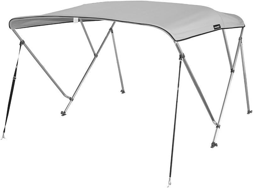 3 Bow 4 Bow Bimini Top Boat Cover,600D Solution Dyed Polyester,2 Support Poles& 4 Adjustable Straps Included, Grey