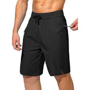 Men's Swim Trunks Quick Dry Board Shorts with Zipper Pockets Beach Shorts Bathing Suits for Men - No Mesh Liner (Large, Black)