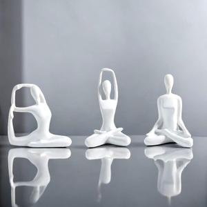 White Meditation Yoga Statues Set of 3, Resin Zen Yoga Figurines for Bookself, Home Decor, Gifts