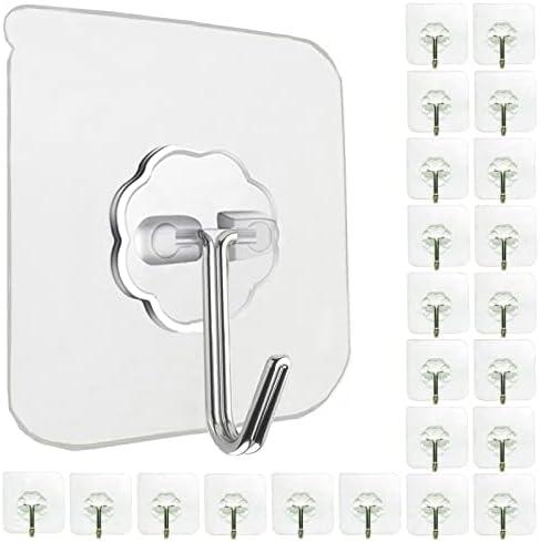 Jwxstore 24 Pack Heavy Duty Self Adhesive Hooks - 33lb Max, Transparent, Waterproof, Sticky Wall Hooks for Keys, Bathroom, Shower, Outdoor, Kitchen, Door, Home Improvement, Utility