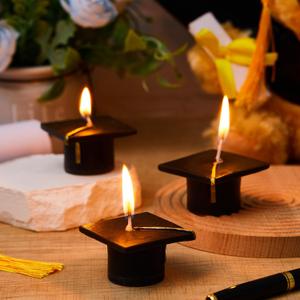 MTLEE 6 Pcs Graduation Candle Graduation Party Decorations for Table Centerpiece Handmade Cap Candle Cake Topper for 2025 Grad Party Supplies High School College Congratulations Gifts (Black,Gold)