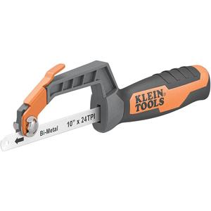 Klein Tools 31432 Compact Medium-Cut Hacksaw, 10-Inch 24 TPI Bi-Metal Blade Hand Saw, Cuts Thin Wall Copper and Aluminum, PVC, PEX, ABS Pipes, and Wood in Tight Spaces