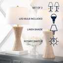 JONATHAN Y 27" Natural Woven Rattan Hourglass Table Lamp Coastal Geometric Wicker Bedside Lamp for Living Room Bedroom with White Fabric Shade Set of 2 LED Bulbs Included JYL4048A-SET2