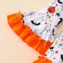 Halloween Little Girl Dress Pumpkin/Bat Outfit Flared Sleeve Ruffled Dresses 3-8T (White)