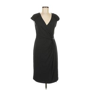 Apt. 9 Cocktail Midi Dress - Wrap V-Neck Short Sleeve: Black Solid Dresses - Women's Size Medium,