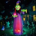 DomKom 10FT Halloween Inflatable Decorations, Blow Up Witch with Built-in LED Magic Flame Lights for Scary Halloween Party Outdoor, Yard, Garden Lawn Holiday Dcor
