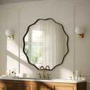 VooBang Black Scalloped Circle Mirror, 20" Wavy Edge Round Wall Mirror with Tempered Glass Textured Circular Metal Deep Frame, Hanging Leaning for Bathroom, Hallway, Entryway, Livng Room